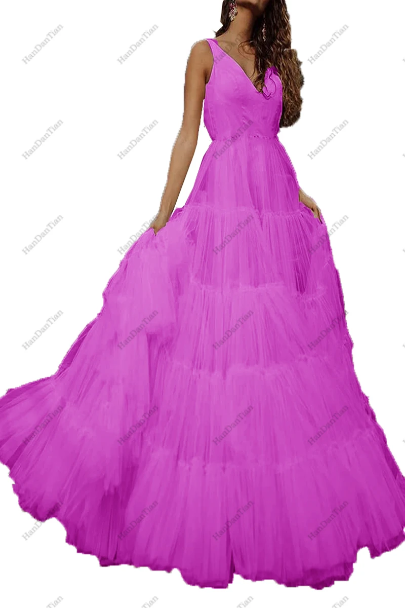 Women's Prom Dresses Double V-Neck Mesh Pleated Wave Sleeveless Backless Cocktail Gown