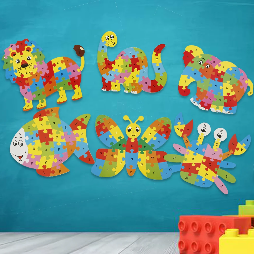 

Puzzle Animal Baby Wooden Alphabet Puzzle Kids Numbers English 26 Letters Learning Educational Puzzle Toy