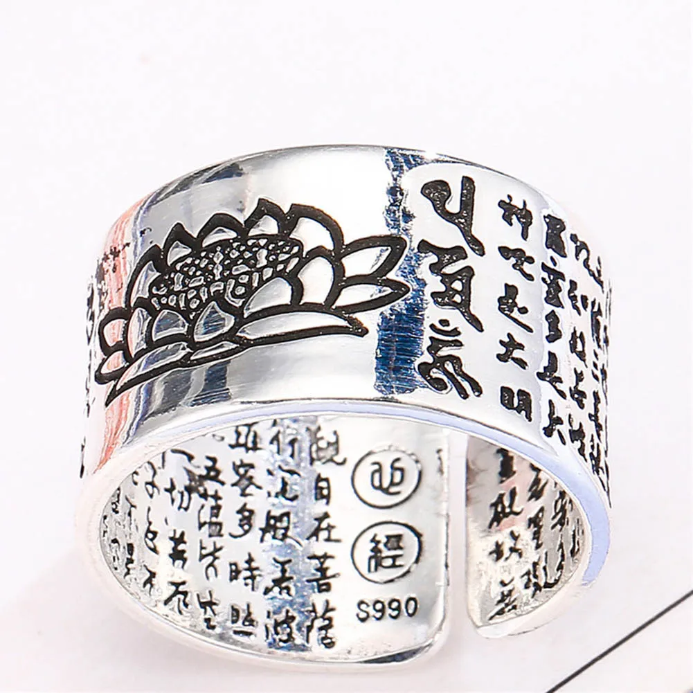Серебряные ювелирные изделия буддистские Открытые Кольца Sutra для женщин