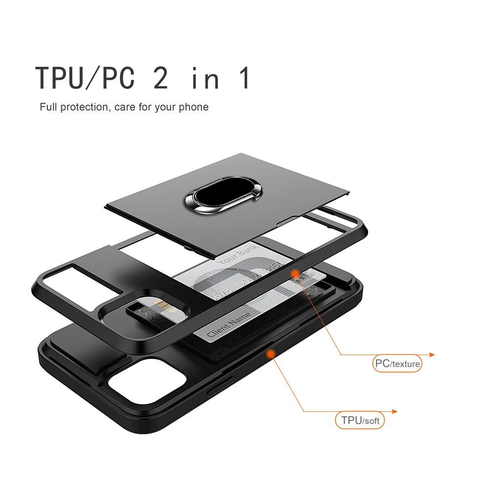 Pretty Slide Card Phone Case For iPhone 11 X XR XS Max Pro Shockproof Slot Holder Cover 7 8 6 6S Plus | Мобильные телефоны и