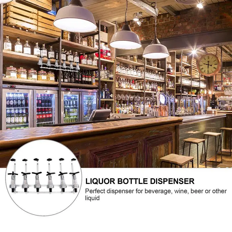 

6-Bottle Liquor Dispenser Wall Mounted Bottle Beverage Stand Wall Bracket Drink Beer Wine Dispenser