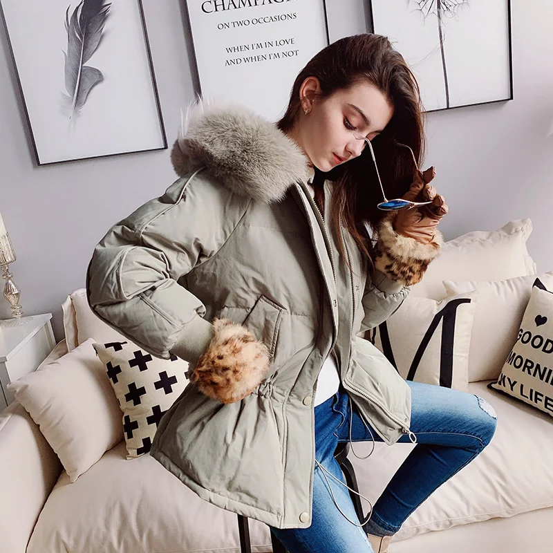 

Dabuwawa Повседневная Женская парка из лисьего меха с капюшоном на молнии с карманами, зимнее женское Стеганое пальто, Толстая теплая куртка ...