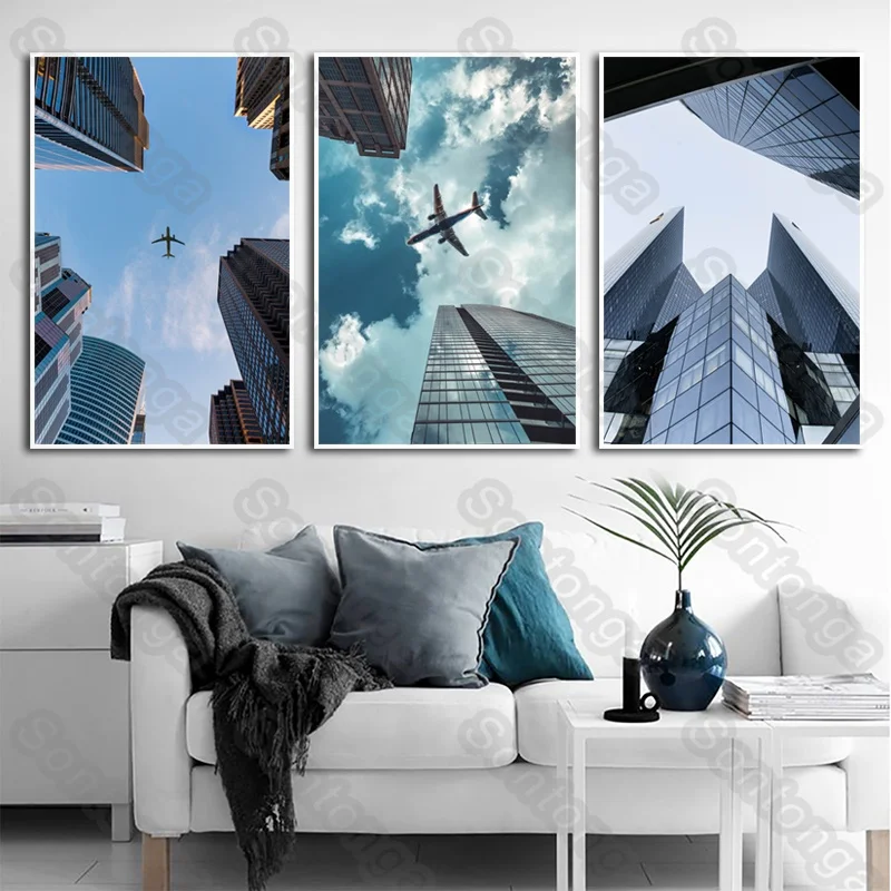

Art Poster Wall Stickers Ins Style Simple Architecture Airplane Dormitory Bedside Flower Stickers Art Wall Self-Adhesive Bedroom