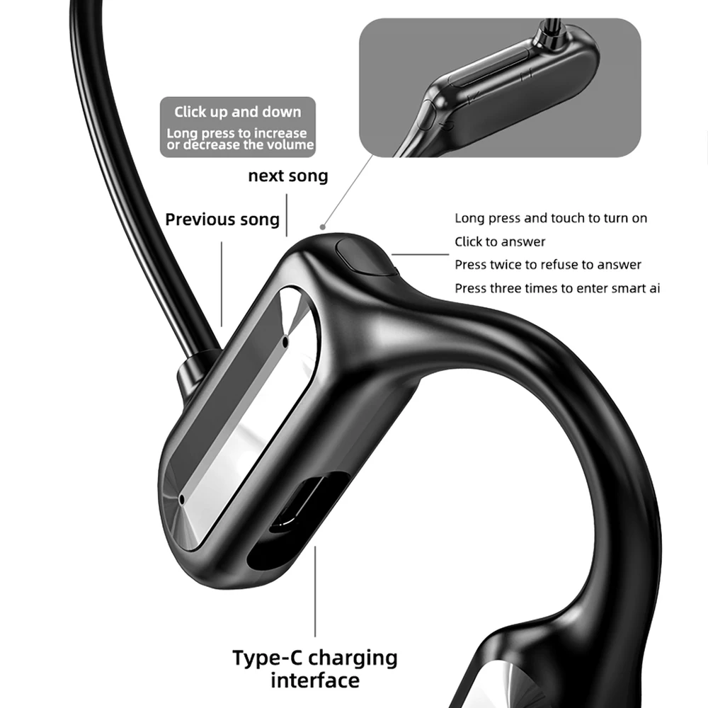 Беспроводные Bluetooth наушники с костной проводимостью ушной крючок спортивные