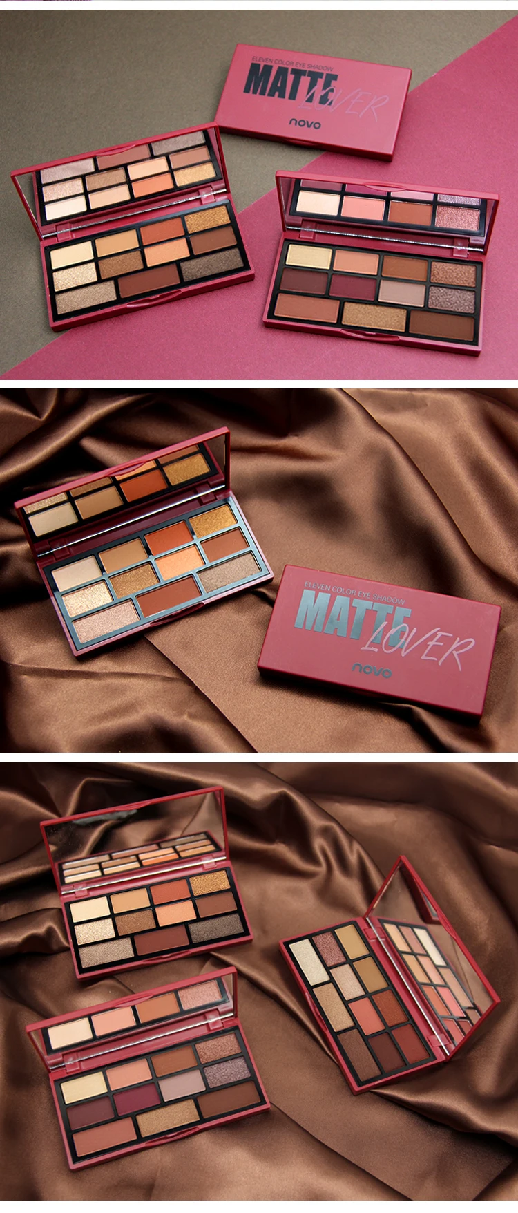 NOVO 11 цветов матовые тени для век Pallete водонепроницаемые натуральные блестящие открытые тени для век макияж Косметическая Палетка Косметика Профессиональный