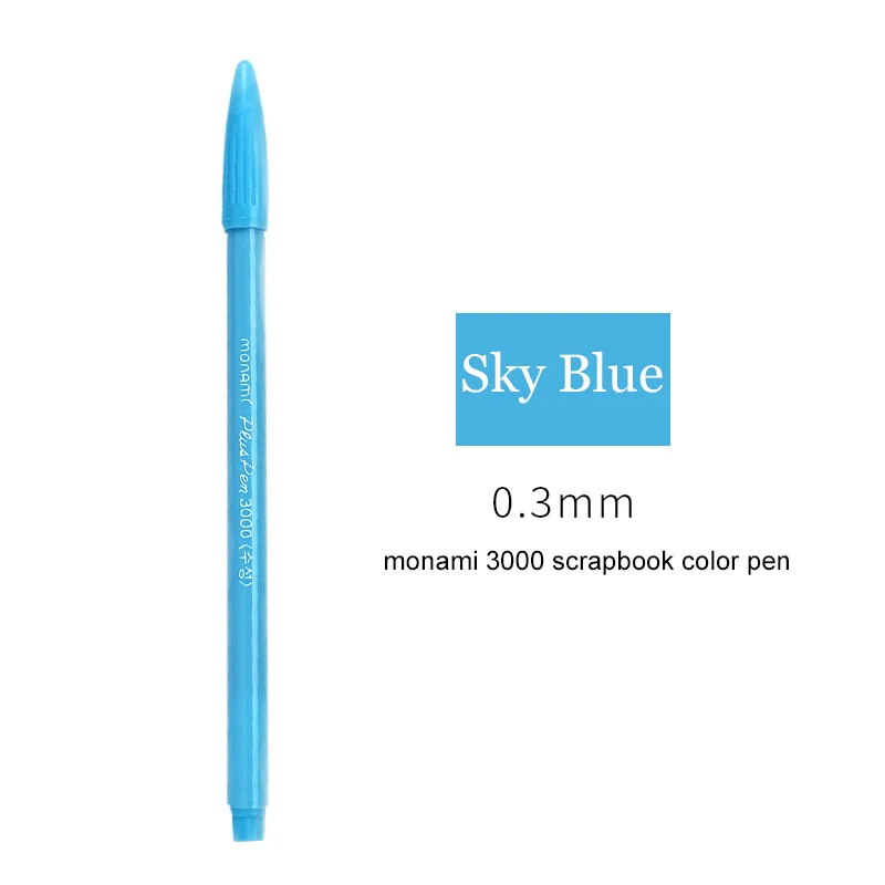Sky Blue Корейская ручка для рисования Monami с 3000 фломастером, 0,3 мм, водостойкая ручка, ручка для скрапбукинга, цветная ручка с чернилами, милые стационарные каваи - Цвет: Sky Blue