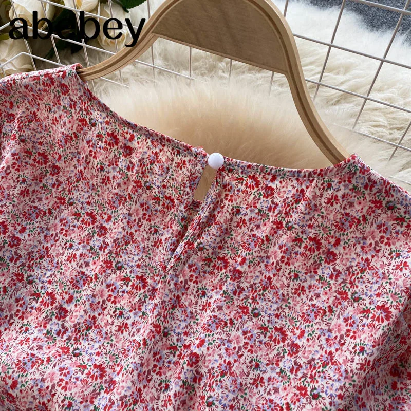 

Women 2021 Bohemian Floral Dress Korean Sweet Puff Sleeve O Neck A-line Dresses Summer Fashion Streetwear Print Midi Dress