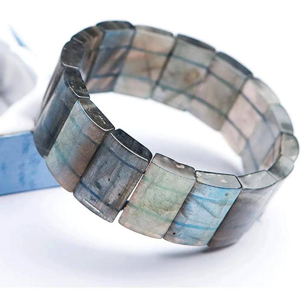 

22x14mm Natural Blue Light Labradorite Bracelet For Women Men Stretch Healing Love Gift Crystal Beads Stone Bangle Jewelry AAAAA
