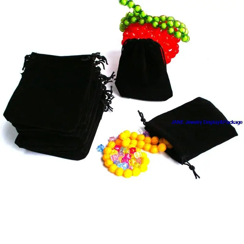 

25pcs Velvet Bag with Drawstring Jewellery Gift Bag Mini Pouch Wedding Packaging Bag Black Color 7*9cm