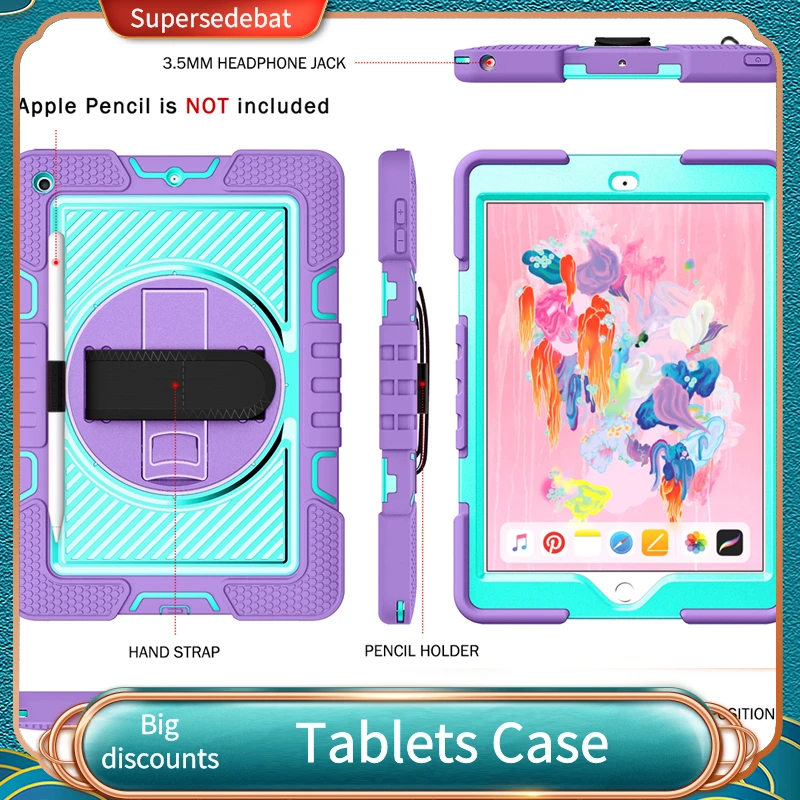 

Rotating Stand Tablet PC Case for iPad 7 8 th 10.2 Anti-drop Cover for 2019 2020 A2197 A2200 A2270 A2428 A2429 Armor Shockproof