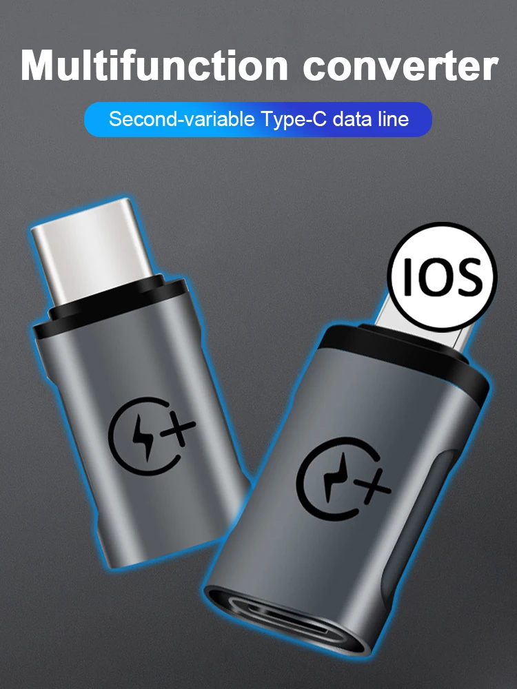 

2 in 1 USB-C Adapter iOS to Type C Charging Converter Type C to iOS Data Transmission Connector for Huawei for iPhone Smartphone