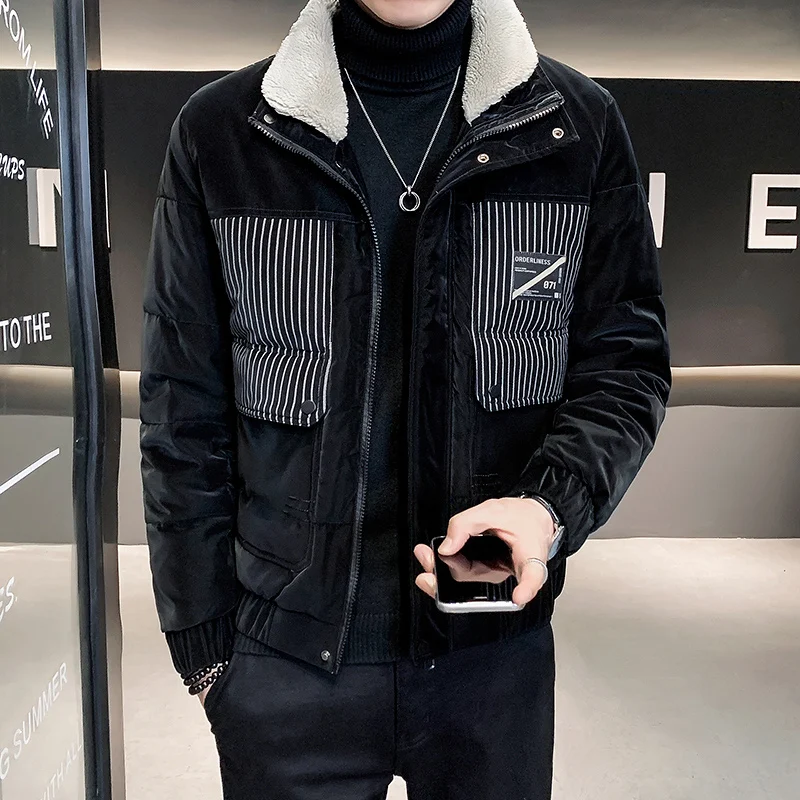 

Brand Clothing Men's Winter Down Jacket Thick Warm Leather Jacket Outdoor Casual Slim Jacket Coat Fake Fur Collar Parkas S-4XL