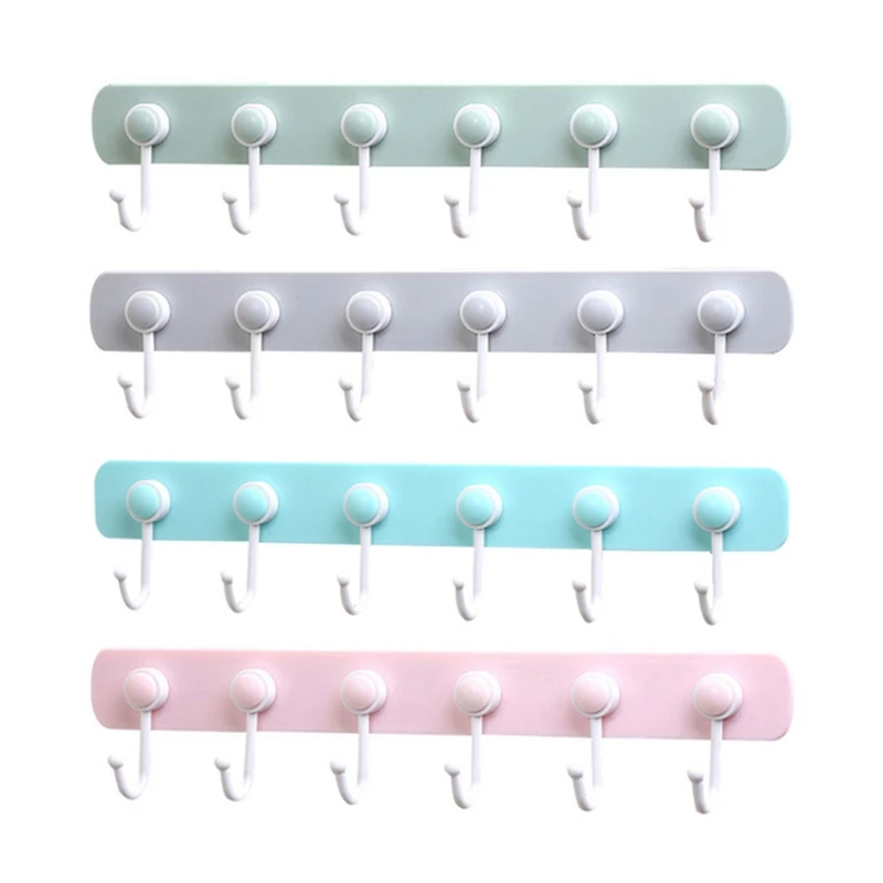 

6 Hooks Kitchen Supplies Free Punch Wall Strong Sticky Hooks Home Creative No Trace Blue