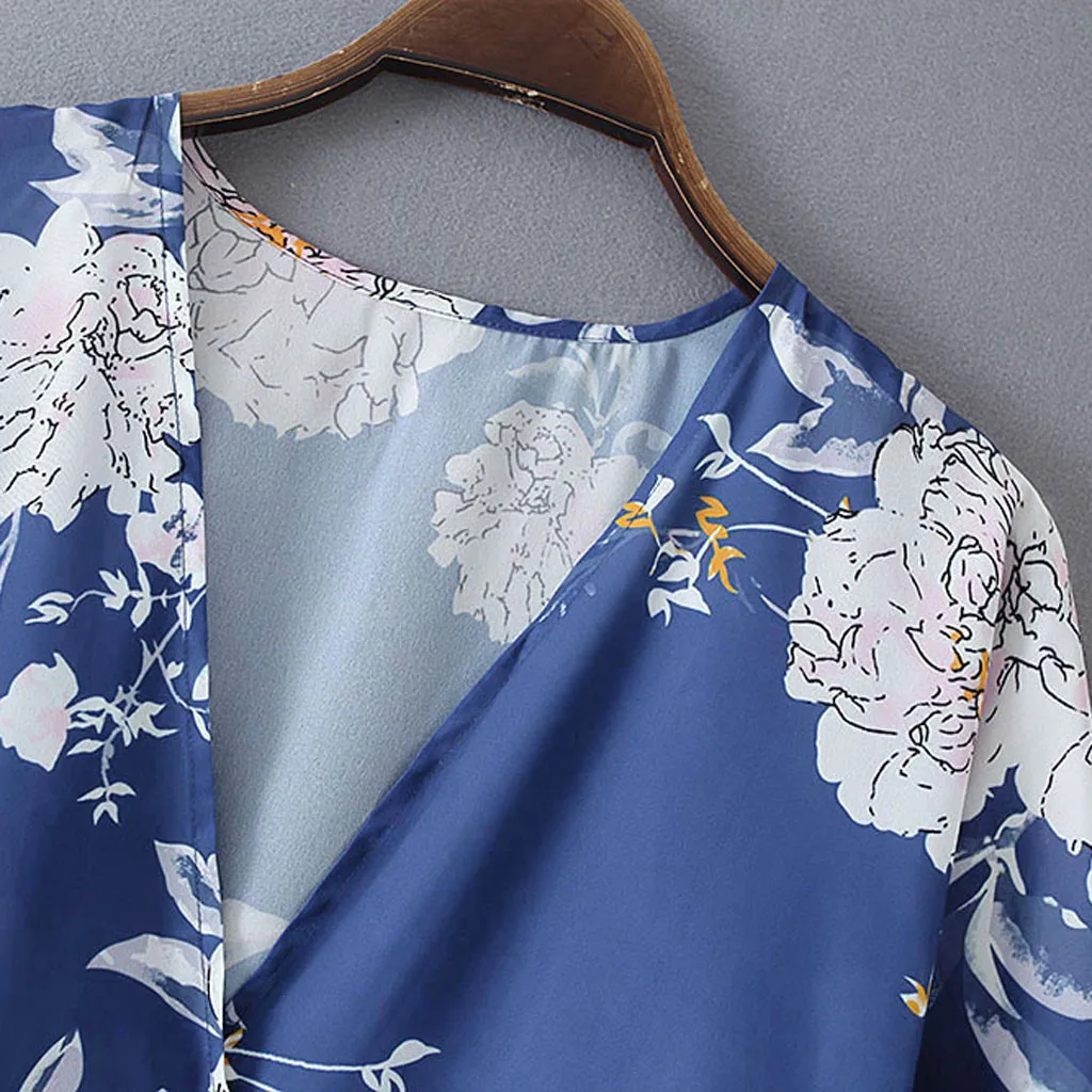 Милый стиль женский кардиган-кимоно топ с рукавами-колокольчиками блузка