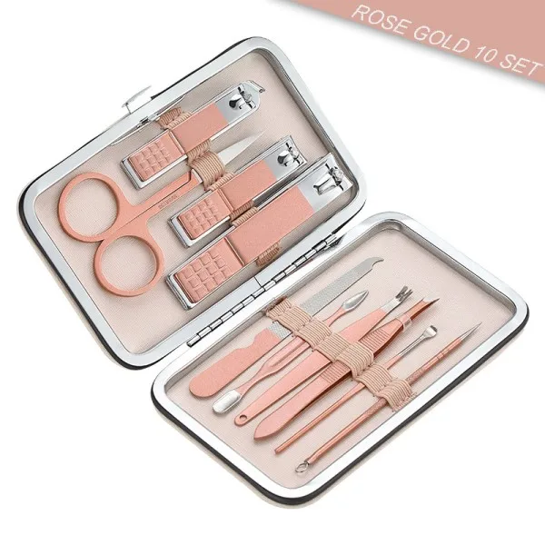 Rose Gold 10 18 шт Нержавеющая сталь педикюр профессиональные кусачки для маникюра Комплект кутикулы крюк Golden Eagle для маникюра для Красота набор инструментов для подарка - Цвет: Rose Gold 10