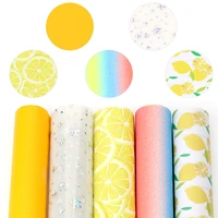 ibows 2230cm 5pcs glitter faux leather sheet fruits cartoon lemon printed synthetic leather fabric diy handmade crafts material