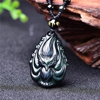 color obsidian nine tailed fox pendant necklace natural fashion charm jewelry chinese hand carved lucky amulet men women gifts