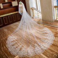 luxury cathedral wedding veil two layers with lace applique long section with comb new wedding accessories