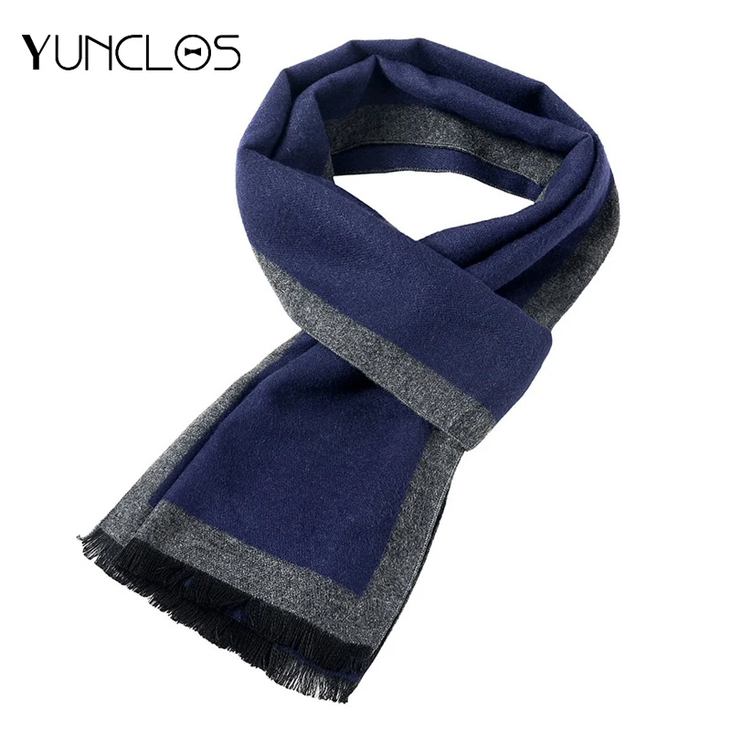 YUNCLOS матовый однотонный мужской шарф с короткой бахромой теплый осенне зимний 180