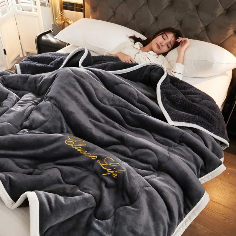 

Home Lamb Cashmere Thick Bed Blanket Sofa Winter Warm Sherpa Duvet Covfer Newborn Wraps Kids Bedspread