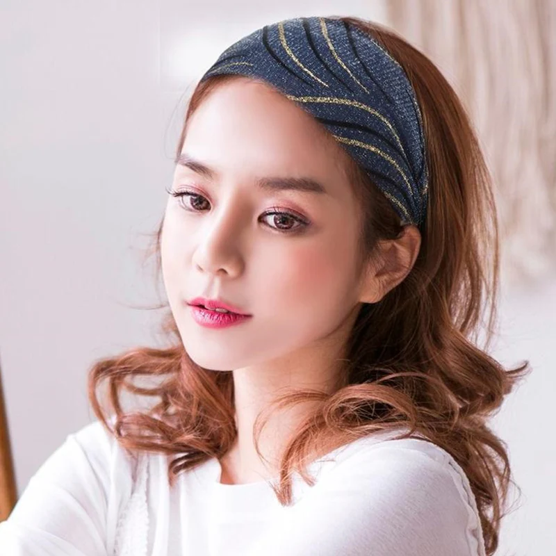 Женский широкий тюрбан с полосками нескользящий Бандаж эластичная повязка на