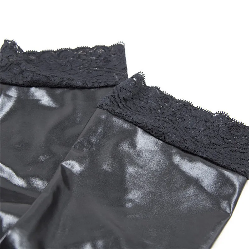 

Lace Silicone Sexy Latex Stockings Ladies Black Faux Leather Thigh High Medias Women's Long Stockings Plus Size Leg Warmers