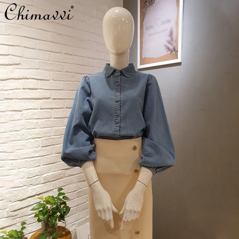 

Women's Oversize Blue Denim Shirt Blusa Feminina Vintage Long Sleeve Beautiful Blouses and Shirts Vetement Femme 2021 Tops Mujer