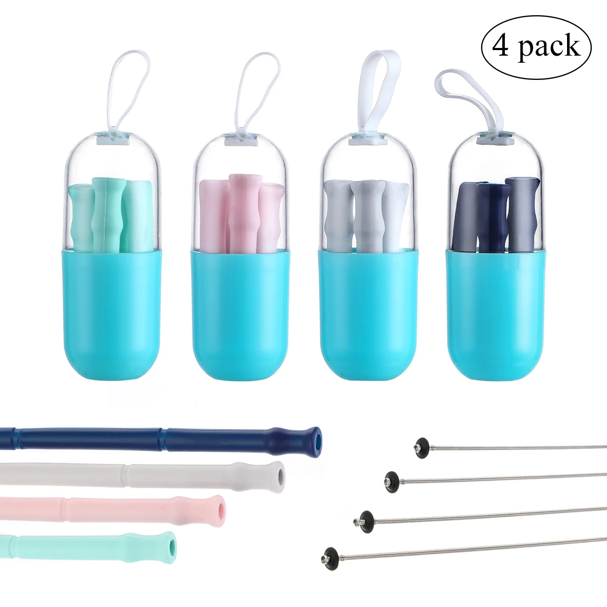 1/4 шт Складная силиконовая солома многоразовая Питьевая с чехлом для переноски и