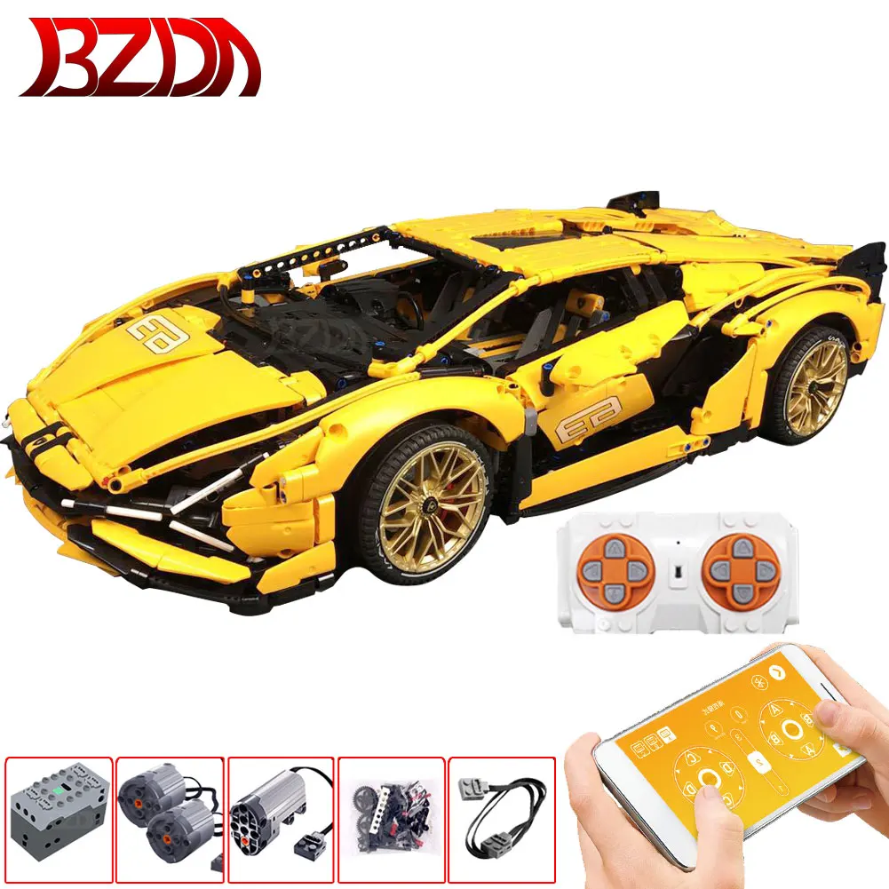 BZDA скоростной Чемпион RC автомобиль желтый Lamborghini Sian FKP 37 строительные блоки