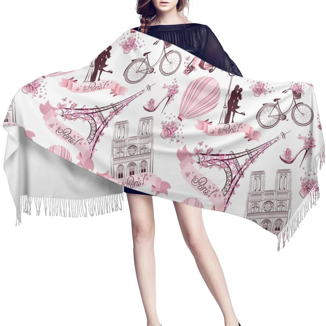 Весенне-зимний женский шарф с розовыми цветами и воздушным шаром велосипедные