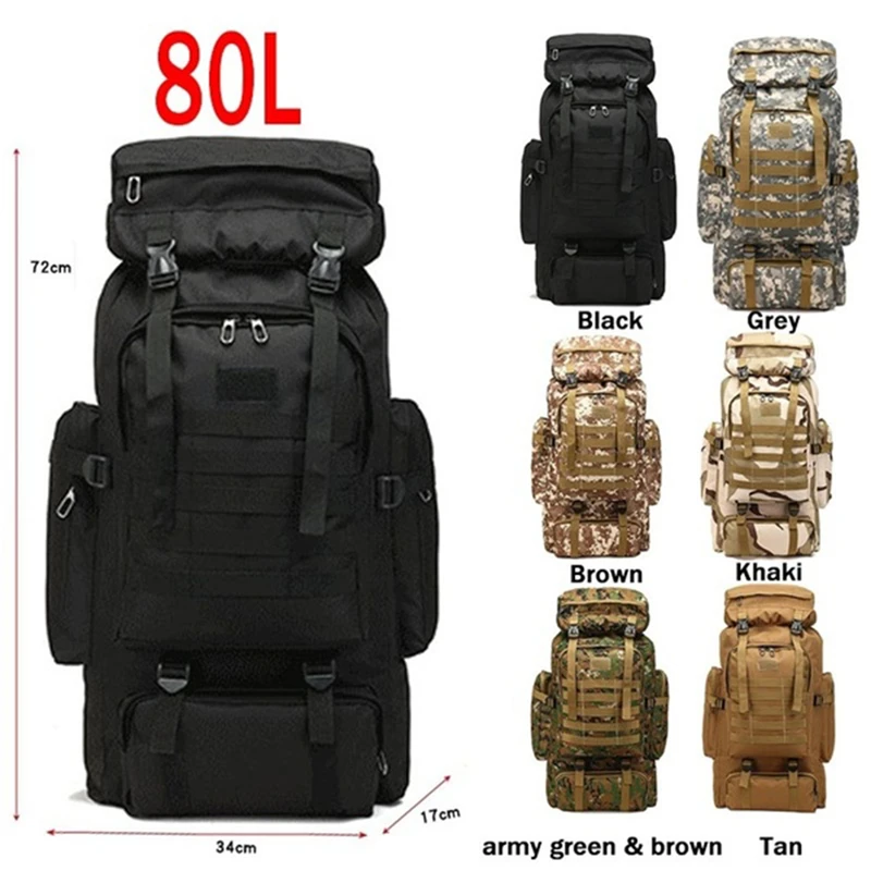 

80L Outdoor Military Rucksacks Oxford Fabric Waterproof Tactical Backpack Sports Camping Hiking Trekking Fishing Hunting Bags
