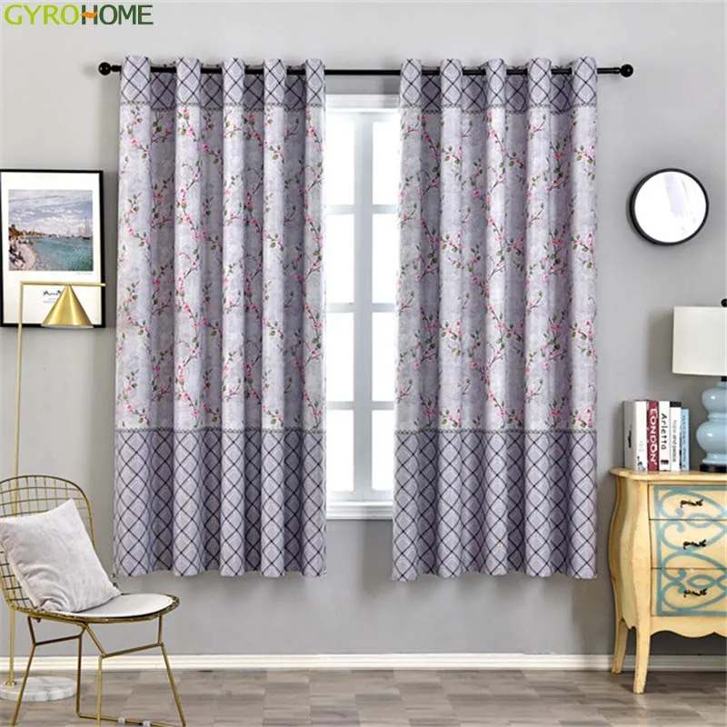 GY2808 Короткие шторы с принтом цветка сливы Gyrohome оконные для гостиной кухни