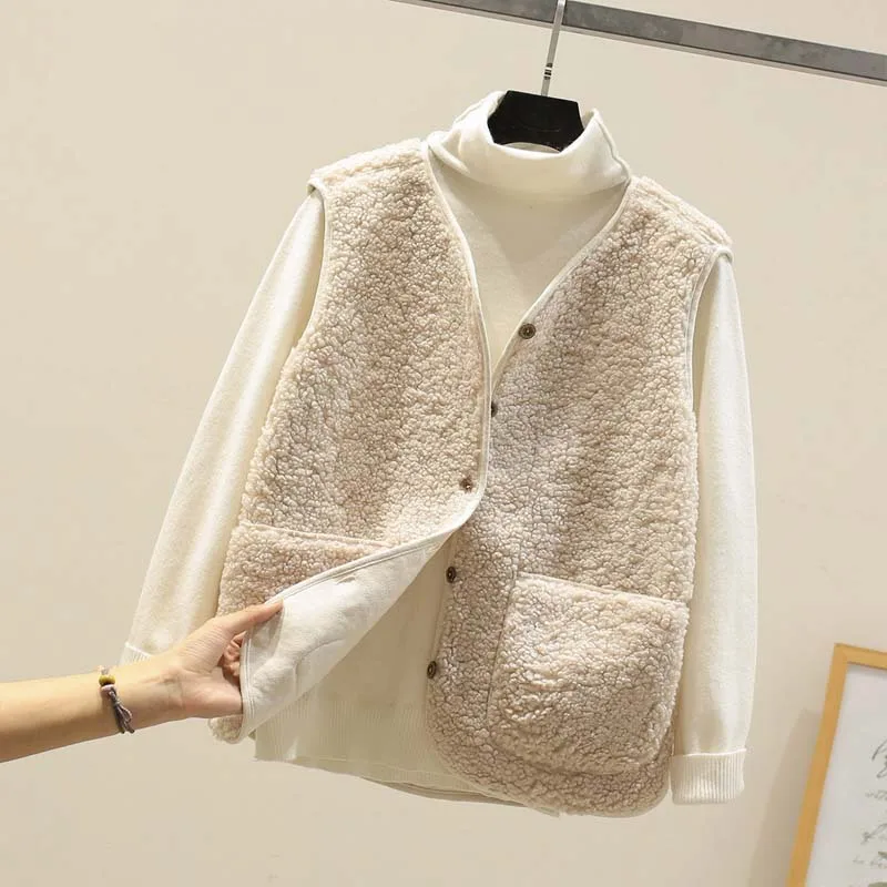 

2021 Autumn Fleece Waistcoat Women Winter White Vest Ladies Warm Thick Sleeveless Jacket Vests for Women