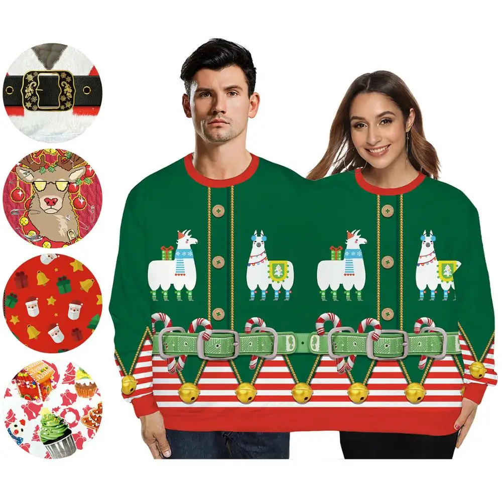 Вечерние рождественские парные пуловеры с забавным принтом для двух человек