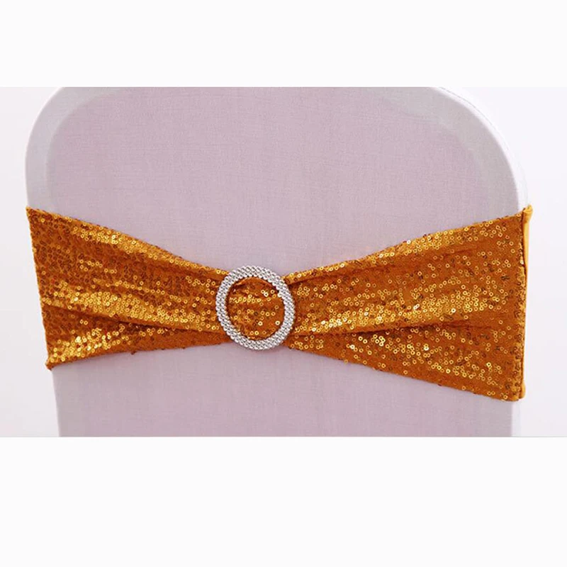 Golden With Buckle 25 шт./лот Блестящий Пояс для стула Чехол для стула для свадебной вечеринки пояс для галстука-бабочки Декор Банкетный стул для отеля пояс лента - Цвет: Golden With Buckle