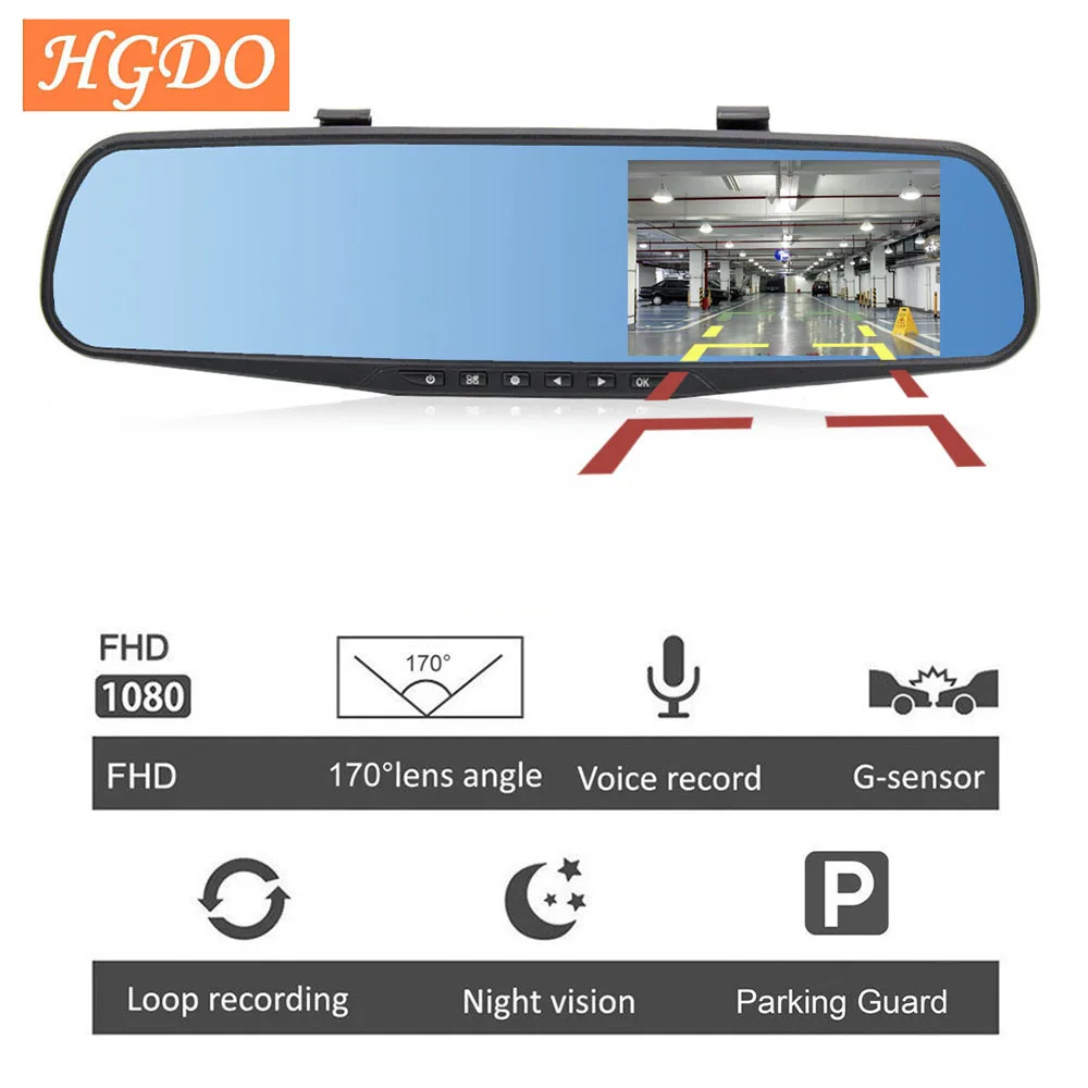 

HGDO Full HD 1080P Car Dvr Auto 4.3" Rearview Mirror Dash Camera Digital Video Recorder Dual Lens Registratory Camcorder Dashcam