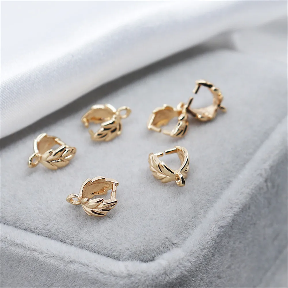 

14K gold leaf shaped safety clasp double hook clasp handmade DIY jewelry accessories jewel jade pendant clip