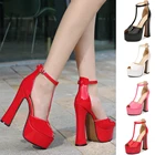 Туфли с открытым носком, Т-образным ремешком, на массивном каблуке, Размеры 35-46