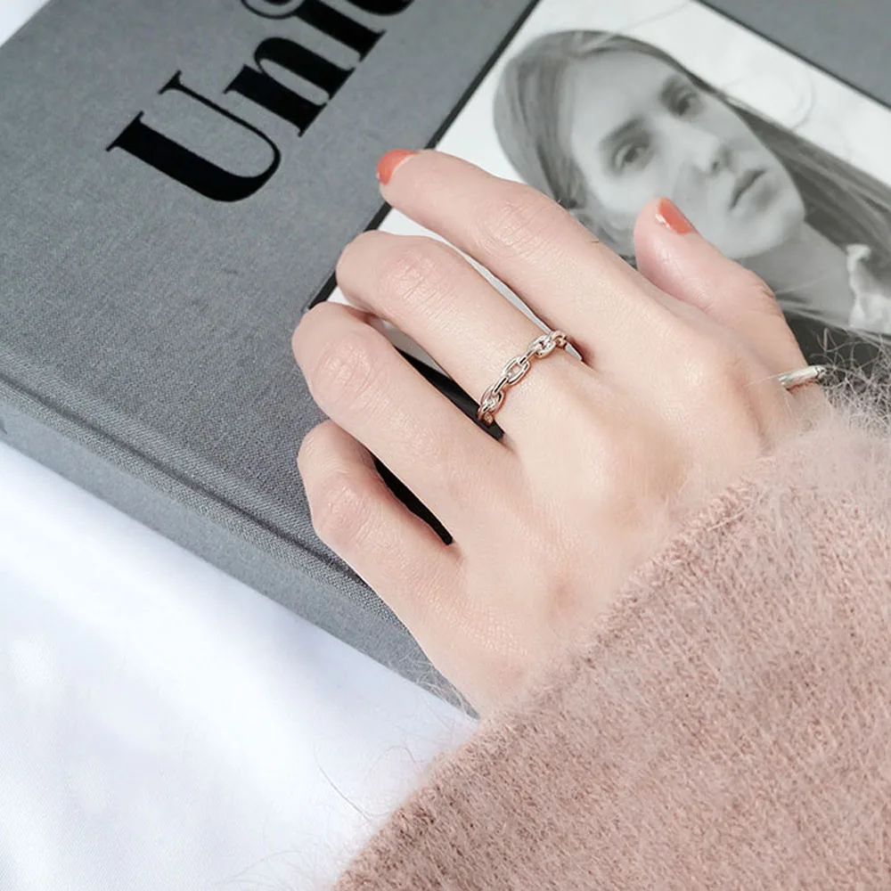 Elegant Finger Rings For Women Simple Smooth Open Link Chain Ring Party Causal Vintage Jewelry Fashion Accessories | Украшения и