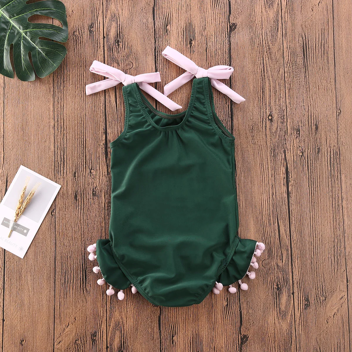 Купальник с зелеными кисточками для маленьких девочек детские летние пляжные