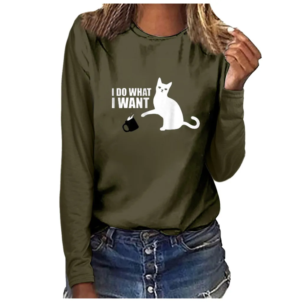 Женская мода размера плюс принт круглый вырез с длинным рукавом кофты Harajuku Хип