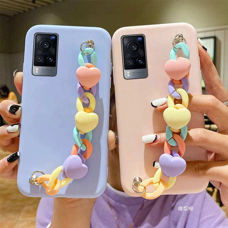 

Chain Strap Colorful Love bracelet Phone Case For vivo Y20 Y11 S1 Y11S Y12 Y20S Y20i Y30 Y21 Y31 Y51 Y33S Y73 Wrist Strap Cover