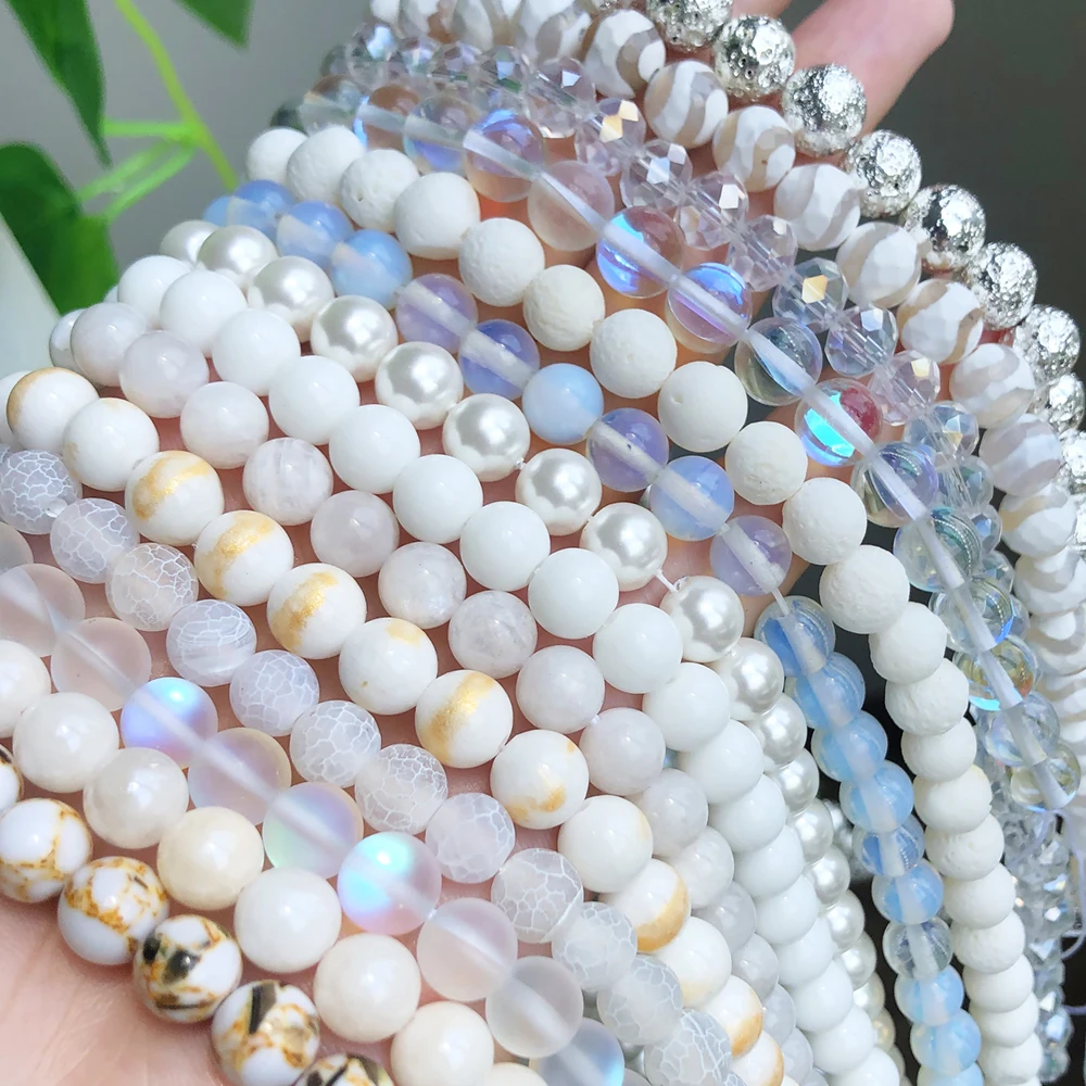 Круглые белые бриллиантовые бусины из нефрита натурального камня браслеты