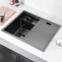 Black Nano Kitchen Sink Hidden Bar Sink 304 Stainless Steel Single Groove Invisible Faucet One with Lid
