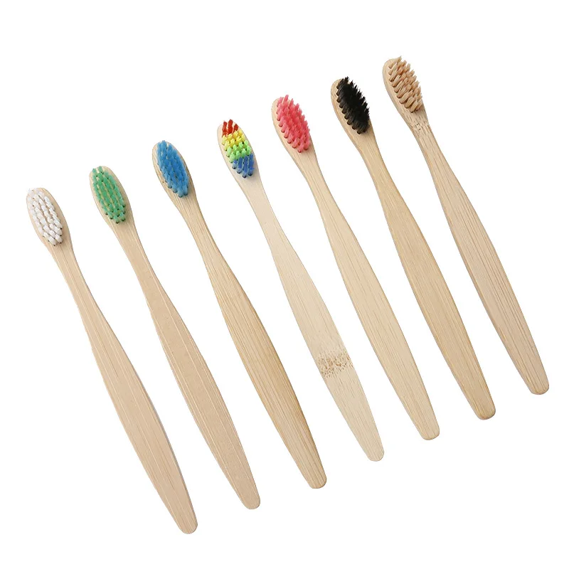 Детская зубная щетка с бамбуковой ручкой из бамбука и карбона радужная для