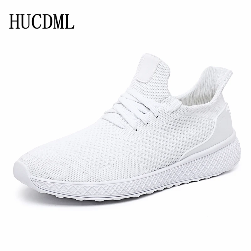 HUCDML Men Shoes Summer Mesh Breathable Light Mens Sneakers Solid Black Red Gray White Big Size 45 46 Support Dropshipping |