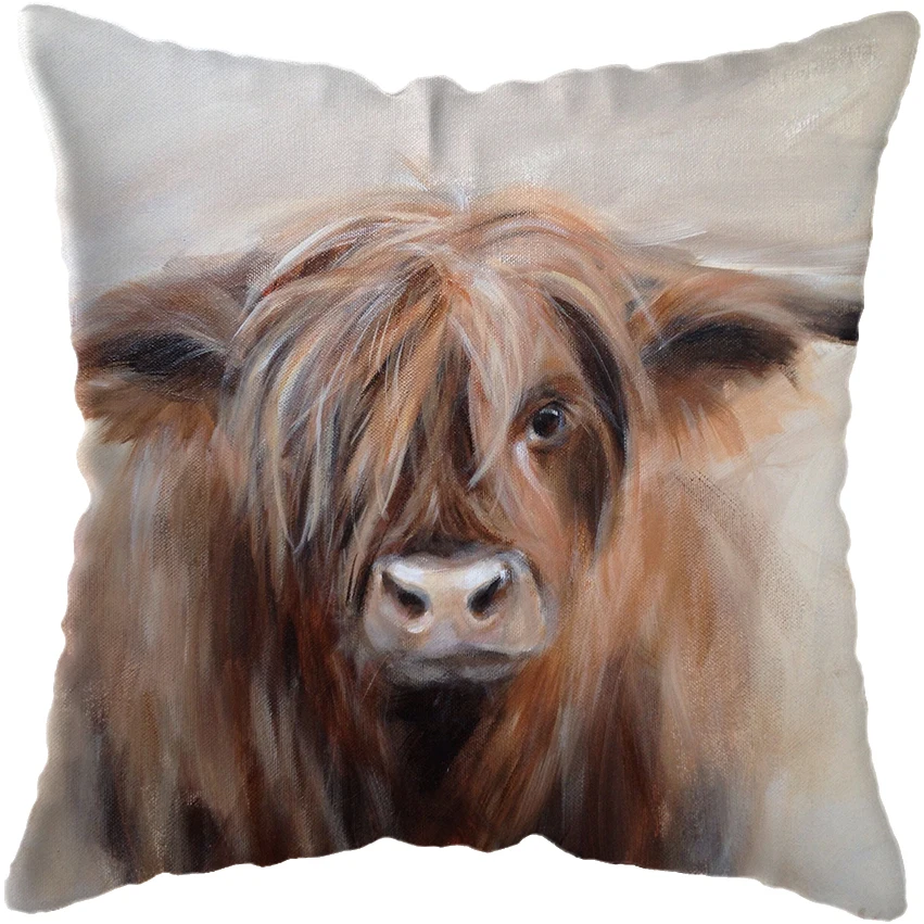 

45x45cm Scottish Highland Catt Cow Yak Animal Pillowcase Pillowslip Pillow Cover Home Decoration Pillowcase Sofa Decoration
