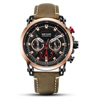 megir men watch top brand luxury gold chronograph wristwatch date military sport leather band male water resistant clock