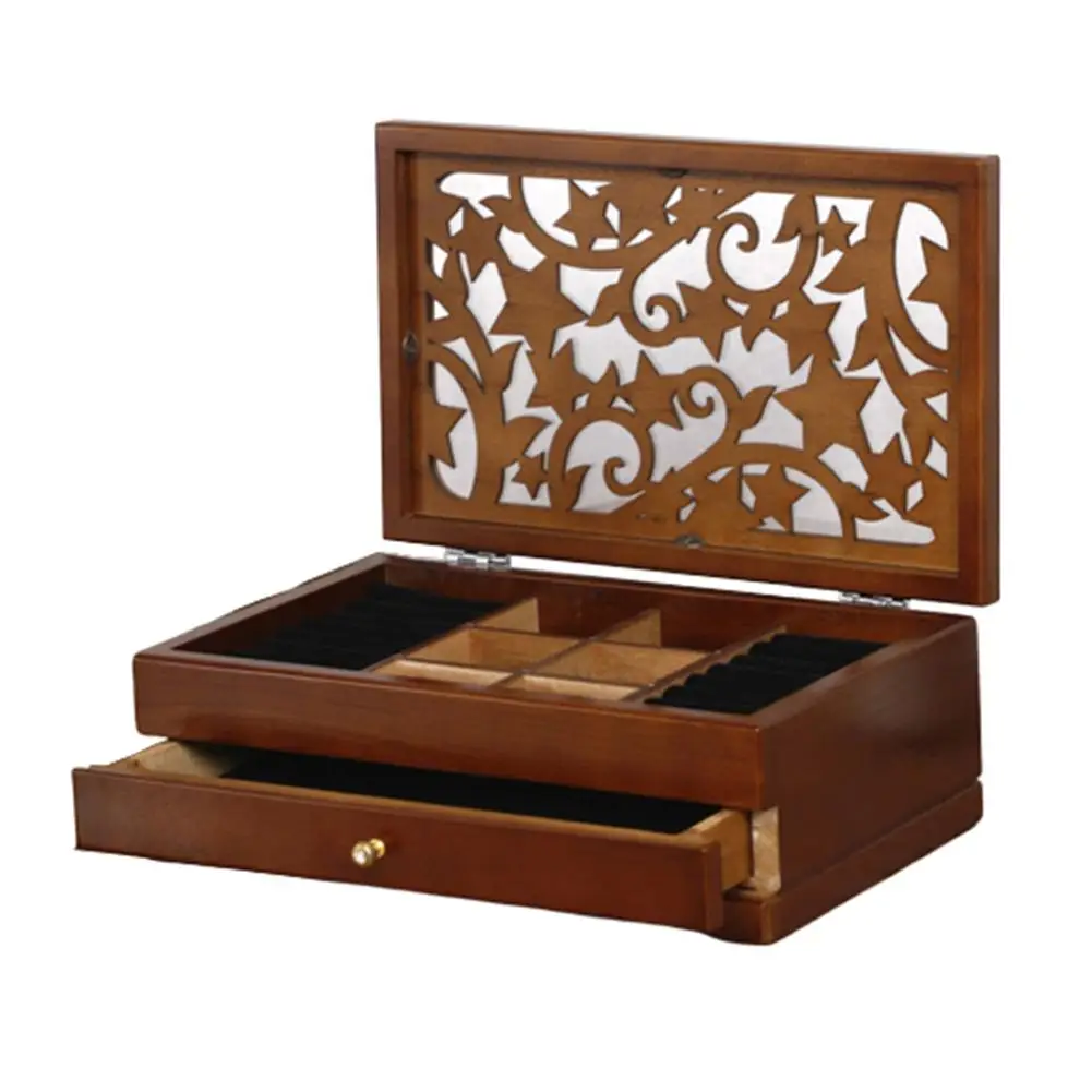 80% HOT SALES!!! 2/4 Layers Retro Wooden Drawer Ring Earring Jewelry Box Makeup Case Organizer