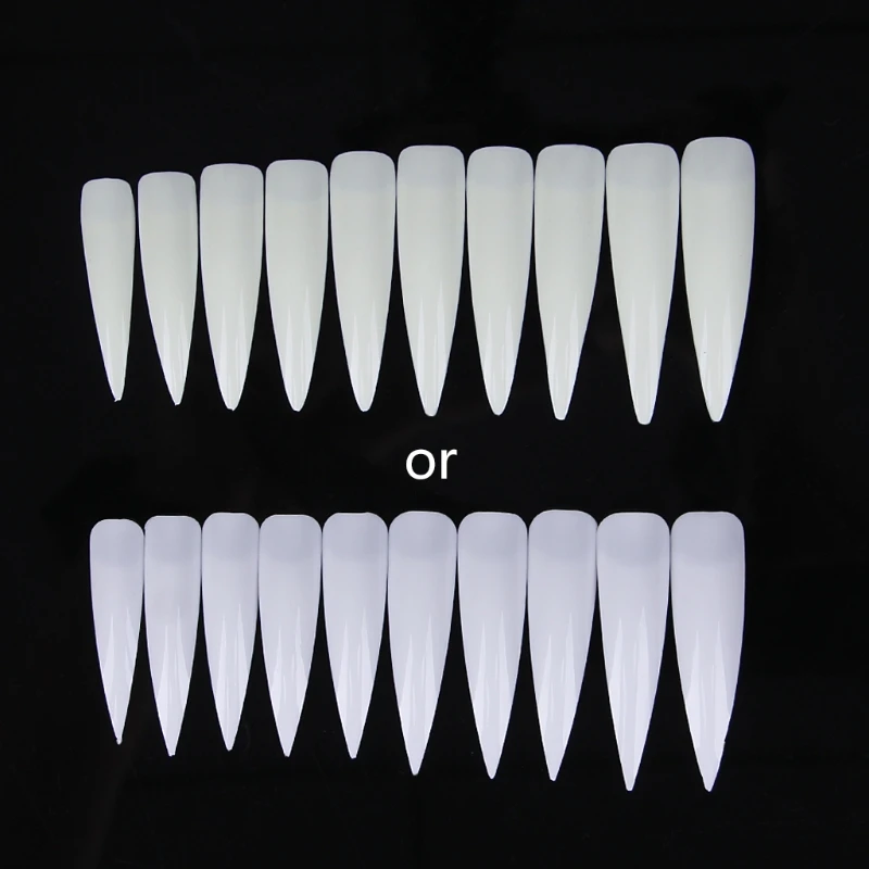 

10Pcs Long Sharp False Nail Art Tips Acrylic Salon - White Clear Natural X7JA